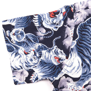 Freenote Hawaiian Ice Tiger Linen Shirt Blue detail sleeve
