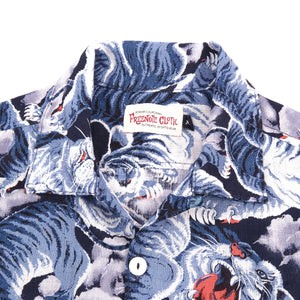 Freenote Hawaiian Ice Tiger Linen Shirt Blue close up label