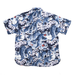 Freenote Hawaiian Ice Tiger Linen Shirt Blue backside flat