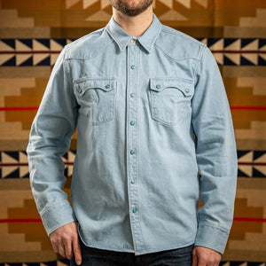 Freenote 11oz Modern Western Denim Shirt Bleached worn front