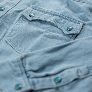 Freenote 11oz Modern Western Denim Shirt Bleached detail chest pocket