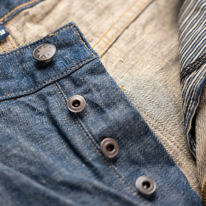 Freenote Cloth Modesto 13oz Natural Indigo Selvedge Jeans Wide Straight close up button fly