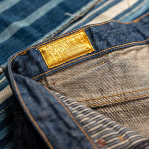 Freenote Cloth Modesto 13oz Natural Indigo Selvedge Jeans Wide Straight detail woven label