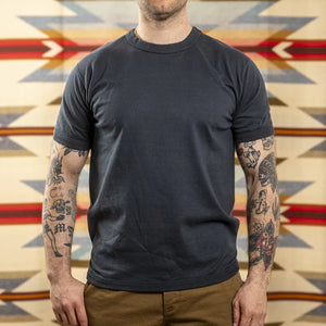 Fullcount 5222 8oz Flat Seam Loopwheeled Heavyweight TShirt Ink Black worn front