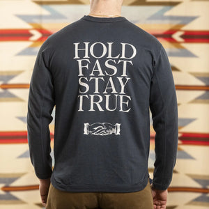 Fullcount 5222LPT9 8oz Flat Seam Hold Fast Stay True Longsleeve Ink Black Loopwheeled worn backside