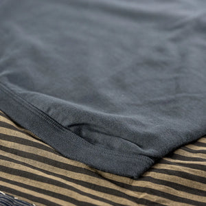 Fullcount 5222LPT9 8oz Flat Seam Hold Fast Stay True Longsleeve Ink Black Loopwheeled close up hem