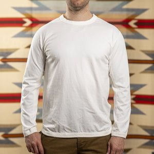 Fullcount 5222LPT9 8oz Flat Seam Hold Fast Stay True Longsleeve White Loopwheeled worn front