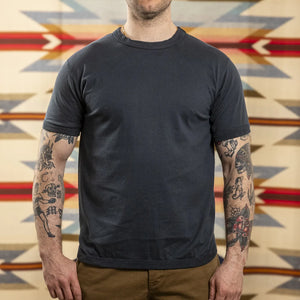 Fullcount 5222PT9 8oz Flat Seam Hold Fast Stay True TShirt Ink Black Loopwheeled worn front