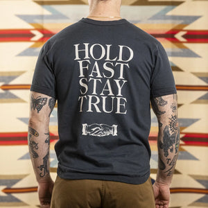 Fullcount 5222PT9 8oz Flat Seam Hold Fast Stay True TShirt Ink Black Loopwheeled worn backside