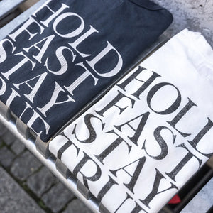 Fullcount 5222PT9 8oz Flat Seam Hold Fast Stay True TShirt - White Loopwheeled close up folded 2 colors