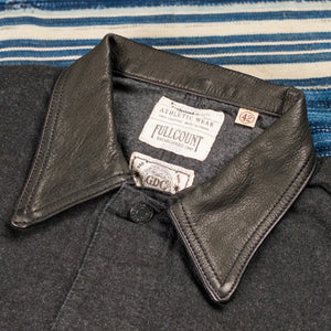 Fullcount GDC GFC2001 Leather Collar Denim Chore Jacket Black close up leather collar