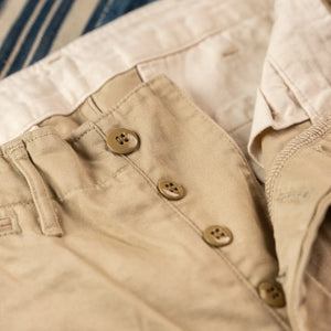 Fullcount 1201 US Army M41 Combat Chino Khaki Classic Straight detail button fly