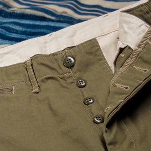 Fullcount 1201 US Army M41 Combat Chino Sage Green Classic Straight detail button fly