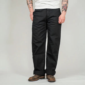 Fullcount 1141 USN Herringbone Seamens Trousers Black Wide Straight worn front