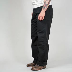 Fullcount 1141 USN Herringbone Seamens Trousers Black Wide Straight worn profile