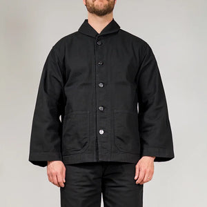 Fullcount 2025 USN Herringbone Shawl Collar Coverall Black worn front