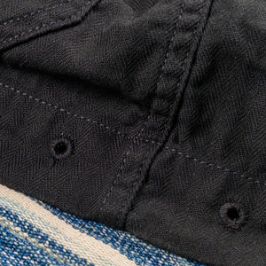 Fullcount 2025 USN Herringbone Shawl Collar Coverall Black close up hem