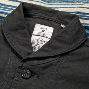 Fullcount 2025 USN Herringbone Shawl Collar Coverall Black close up collar