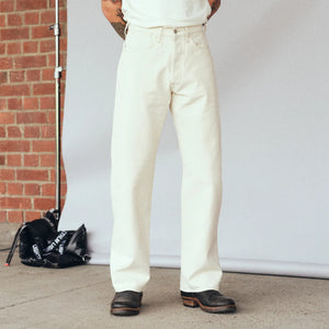 Indigofera 13oz Smithson Canvas Duke Pants Ecru Wide Straight worn front