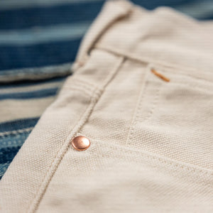 Indigofera 13oz Smithson Canvas Duke Pants Ecru Wide Straight detail copper rivet