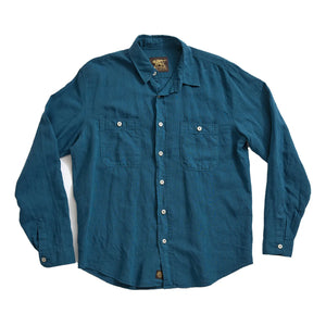 Indigofera 4oz McAllen Cotton Linen Canvas Shirt Ocean Blue flat front