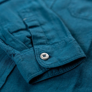 Indigofera 4oz McAllen Cotton Linen Canvas Shirt Ocean Blue detail cuff