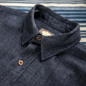 Indigofera 8oz Alamo Denim Shirt Indigo Close Up Collar