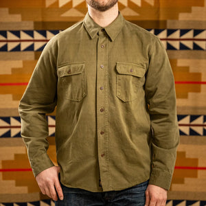 Indigofera Alamo Twill Shirt Military Olive worn front