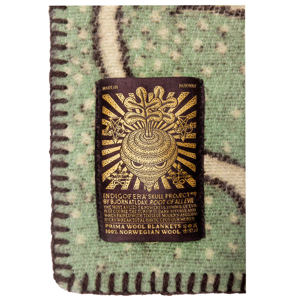 Indigofera x Atldax ‘Root of all Evil’ Blanket – Norwegian Wool / Skull Project Collection