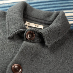 Indigofera Brewster Merino Wool Cardigan Dark Grey close up collar