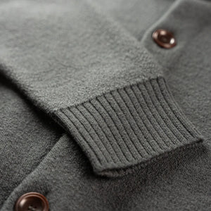 Indigofera Brewster Merino Wool Cardigan Dark Grey close up cuff