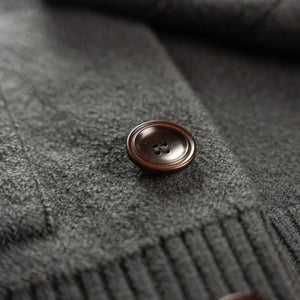 Indigofera Brewster Merino Wool Cardigan Dark Grey close up button