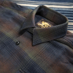 Indigofera Bryson Flannel Check Shirt Green Wine Navy detail collar