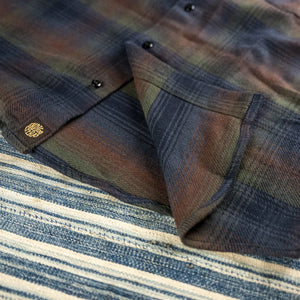 Indigofera Bryson Flannel Check Shirt Green Wine Navy detail Hem