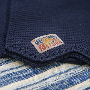 Indigofera Chilcoot Merino Wool Scarf Navy close up label