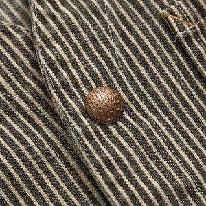 Indigofera Cobb Shirt Hickory Stripe Black White close up button