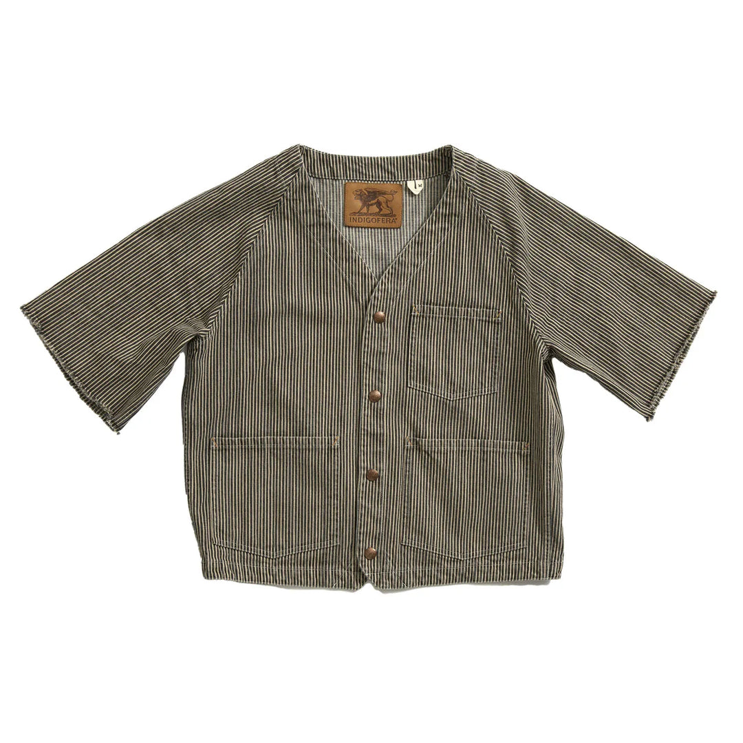 Indigofera Cobb Shirt Hickory Stripe Black White front flat