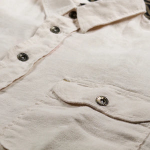 Indigofera Delray 6oz Linen Canvas Shirt Ecru detail chest pocket