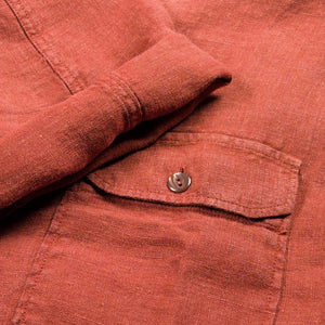 Indigofera Delray 6oz Linen Canvas Shirt Rust detail cuff and chest pocket