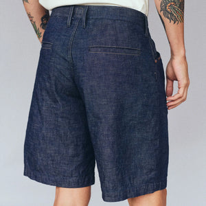 Indigofera Foley 8oz Military Chambray Shorts Indigo Wide worn backside
