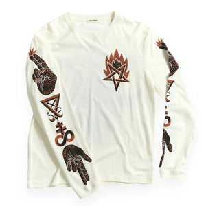 Indigofera Iconic Baphomet Longsleeve Cocatoo White flat front