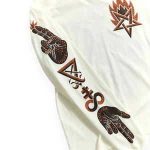 Indigofera Iconic Baphomet Longsleeve Cocatoo White detail sleeve