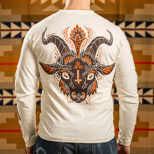 Indigofera Iconic Baphomet Longsleeve Cocatoo White worn backside