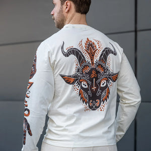 Indigofera Iconic Baphomet Longsleeve Cocatoo White backside worn lifestyle