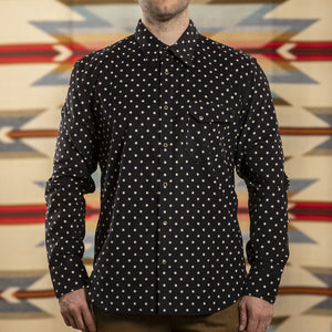 Indigofera Ike Polkadot Corduroy Shirt Black Front Worn