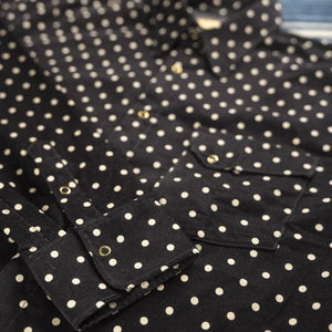 Indigofera Ike Polkadot Corduroy Shirt Black Close Up Sleeve