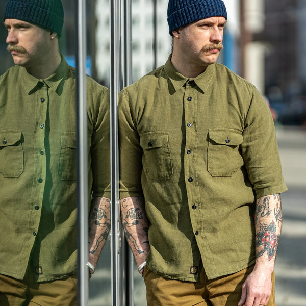 Indigofera Delray Linen Canvas Shirt – Military Olive