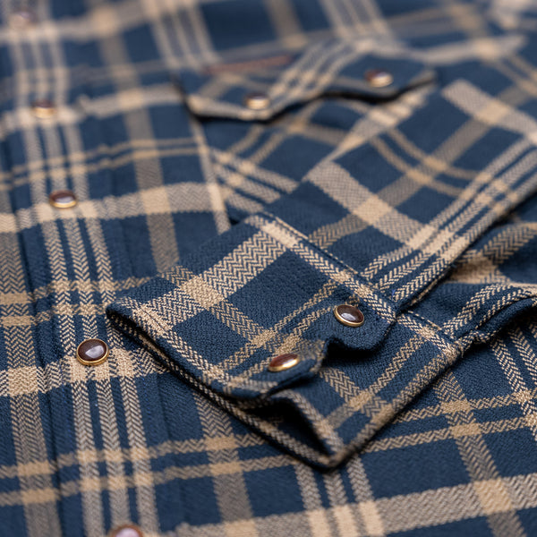 Indigofera Dollard Flannel Western Shirt – Herringbone Check / Dark Navy