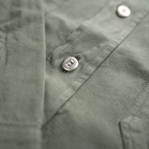 Indigofera McAllen Cotton Linen Canvas Work Shirt Sage Green detail metal button