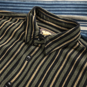 Indigofera McAllen Twill Work Shirt Striped Close Up Collar